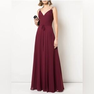 Marchesa Notte Valentia Bridesmaid Gown Women’s Size 8 Burgundy A-Line V-Neck